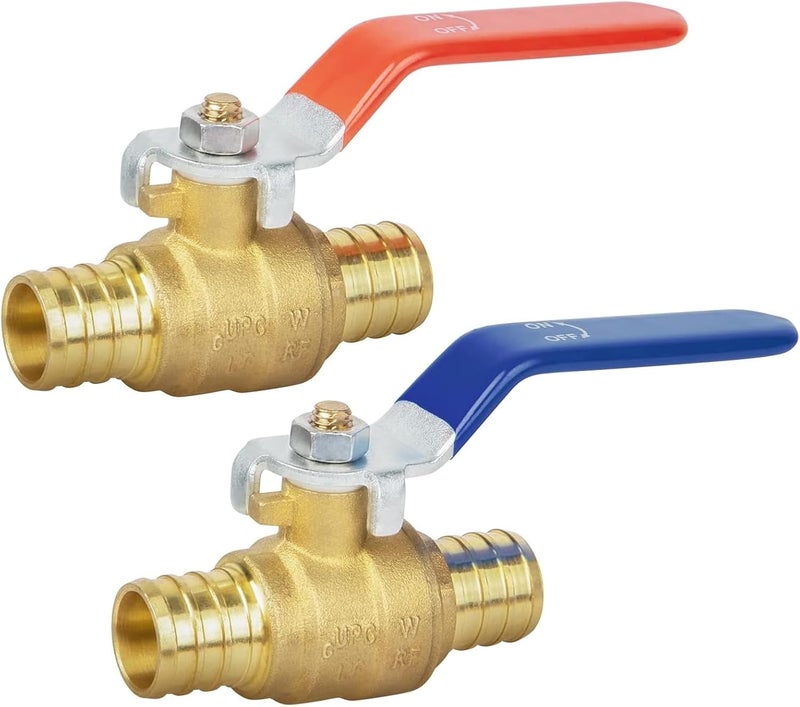 JUWO 3/4 Inch PEX Ball Valve, 2 Pack Pex Crimp Brass Full Port Shut-off Valve with 1/4 Turn Handle for Hot and Cold Water, UPC Certified - Image 1